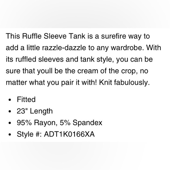 89th + Madison Ruffle Sleeve Tank 2X Chalk/White - Picture 3 of 3